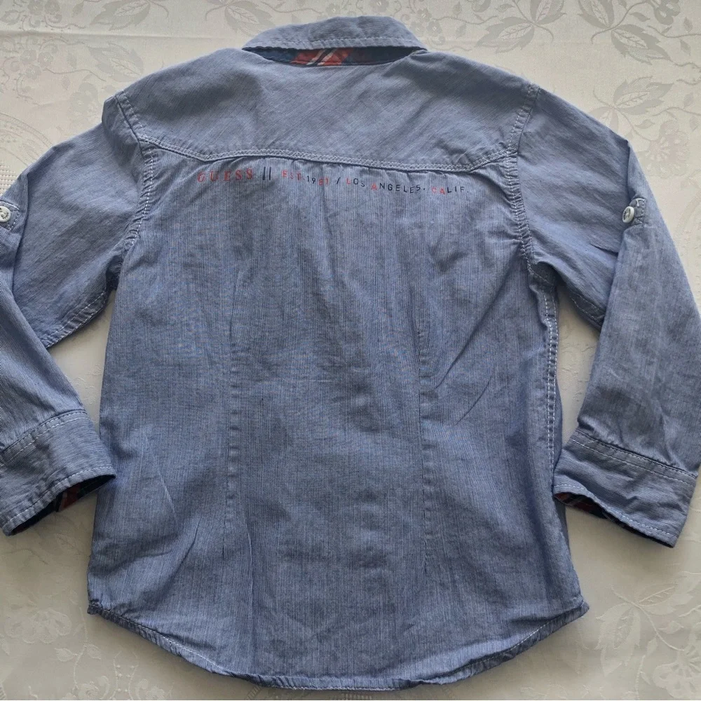 Guess Blue Jeans Denim Button-Up Shirt Boys Size S (4) Long Sleeves Collared - Picture 2 of 15
